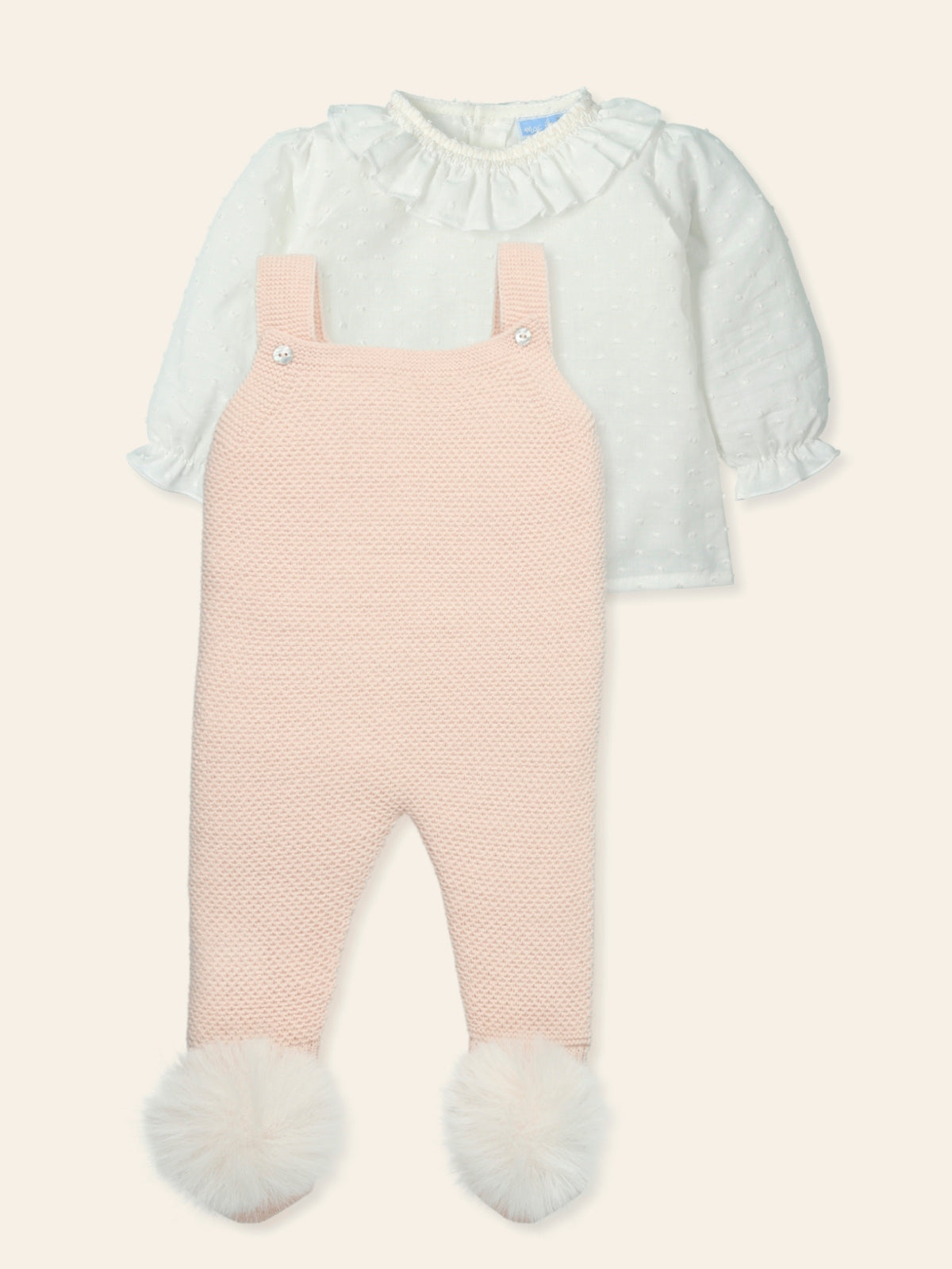 MAC ILUSION Cobijar Baby Girls Nude Pom Pom Dungaree Set - 9453