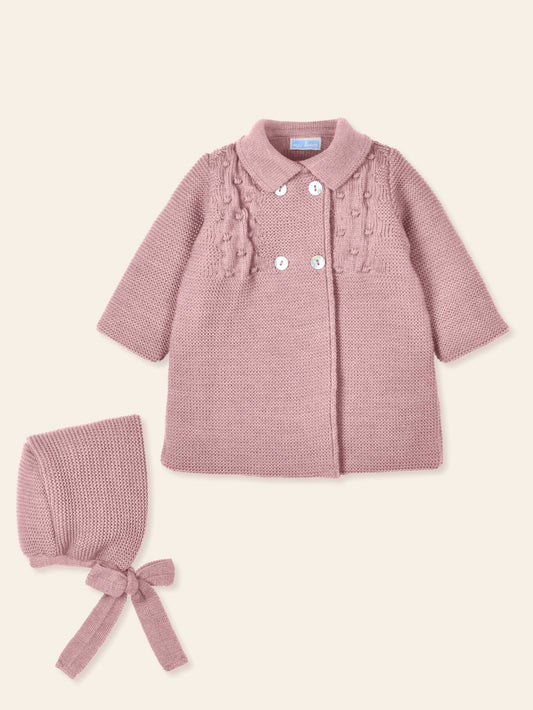 MAC ILUSION Acariciar Girls Dusty Pink Knitted Coat & Bonnet - 9492