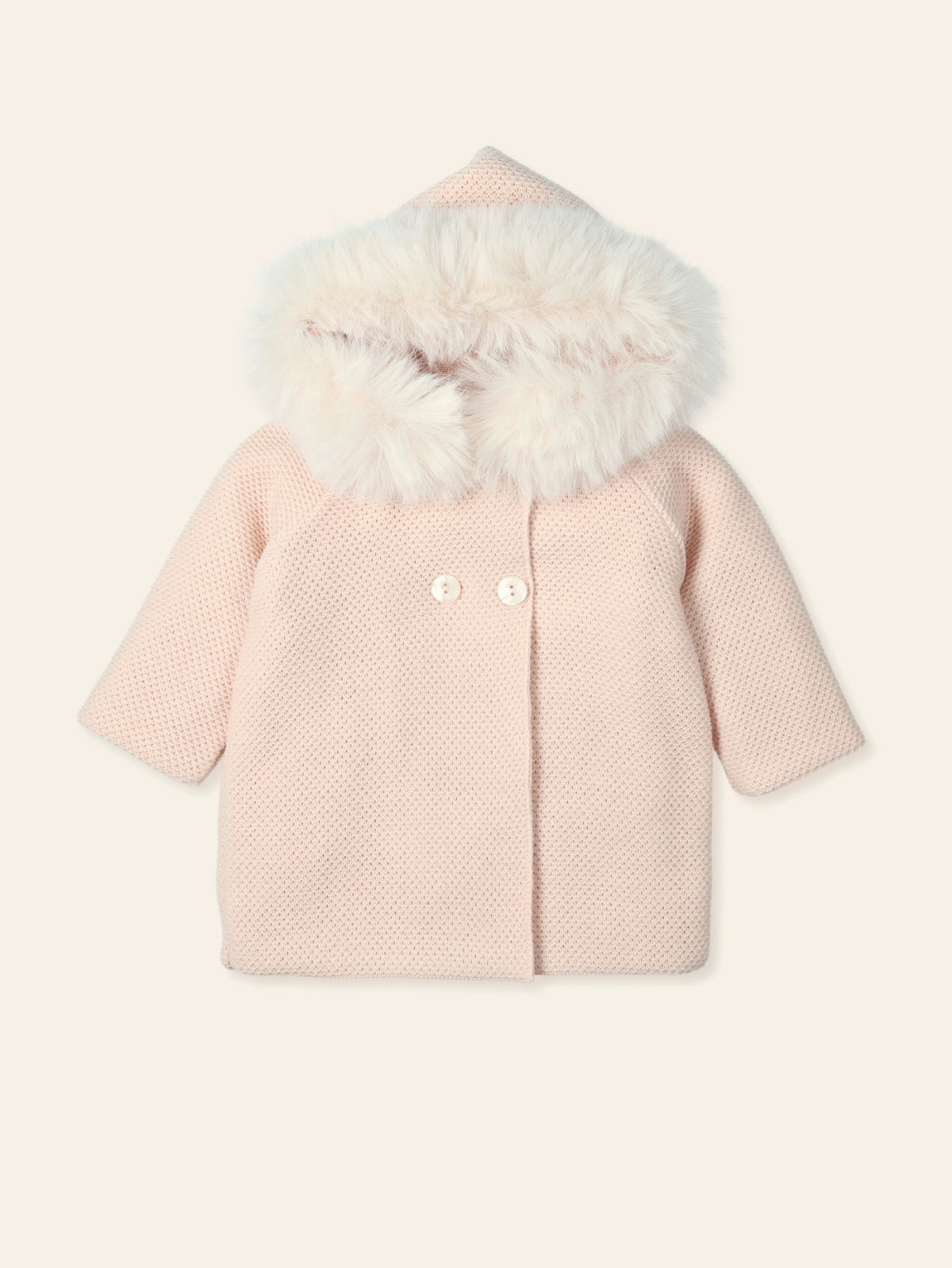 MAC ILUSION AW24 Cobijar Nude Baby Girls Knitted Coat with Fur Trim - 9495