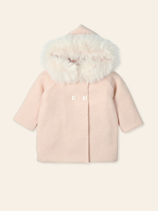 MAC ILUSION Cobijar Nude Baby Girls Knitted Coat with Fur Trim - 9495