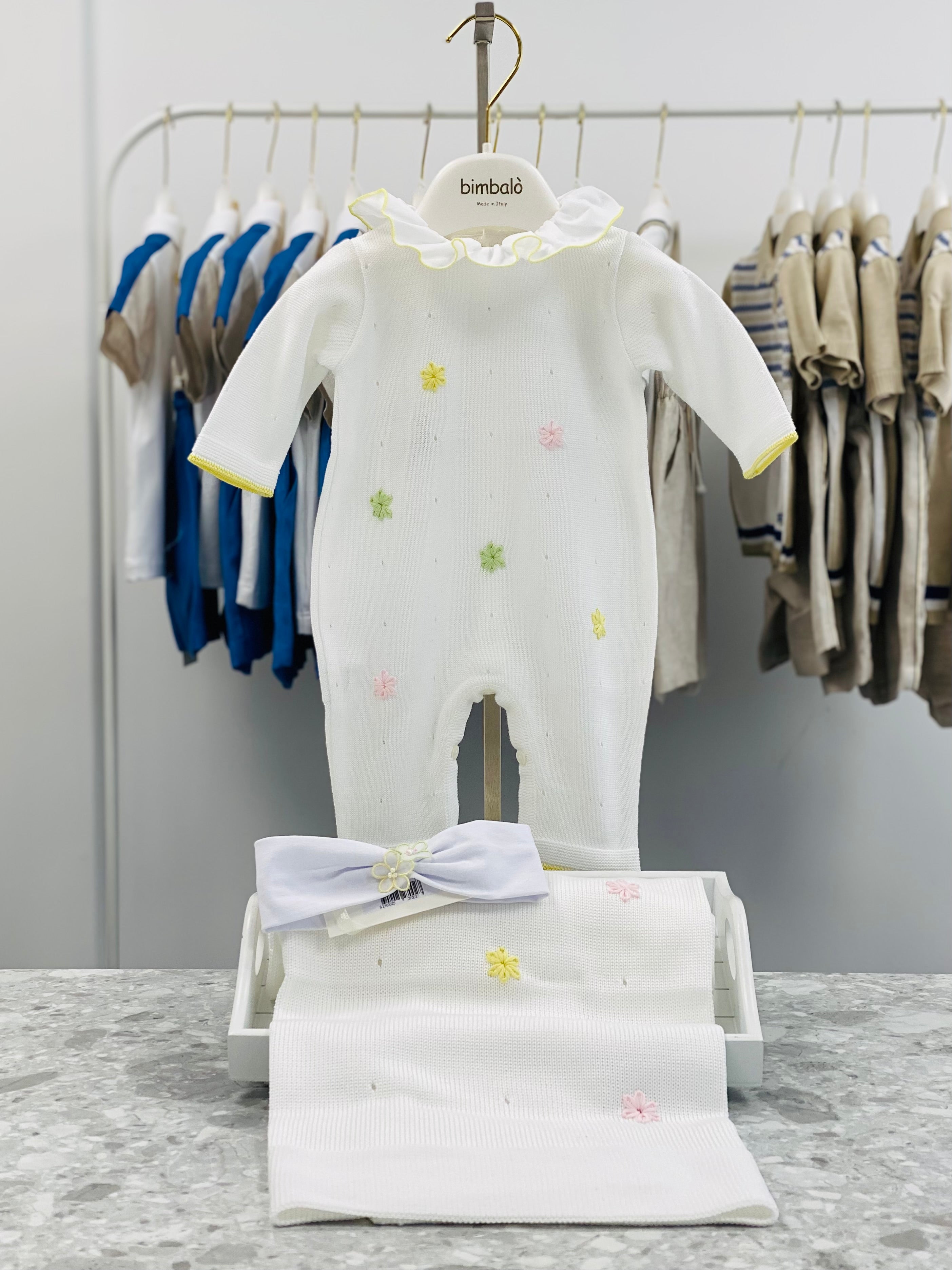 BIMBALO Girls Margarita Embroidered Romper & Blanket with Headband