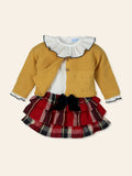MAC ILUSION Arropar Girls Tartan Jam Pant Set with Cardigan