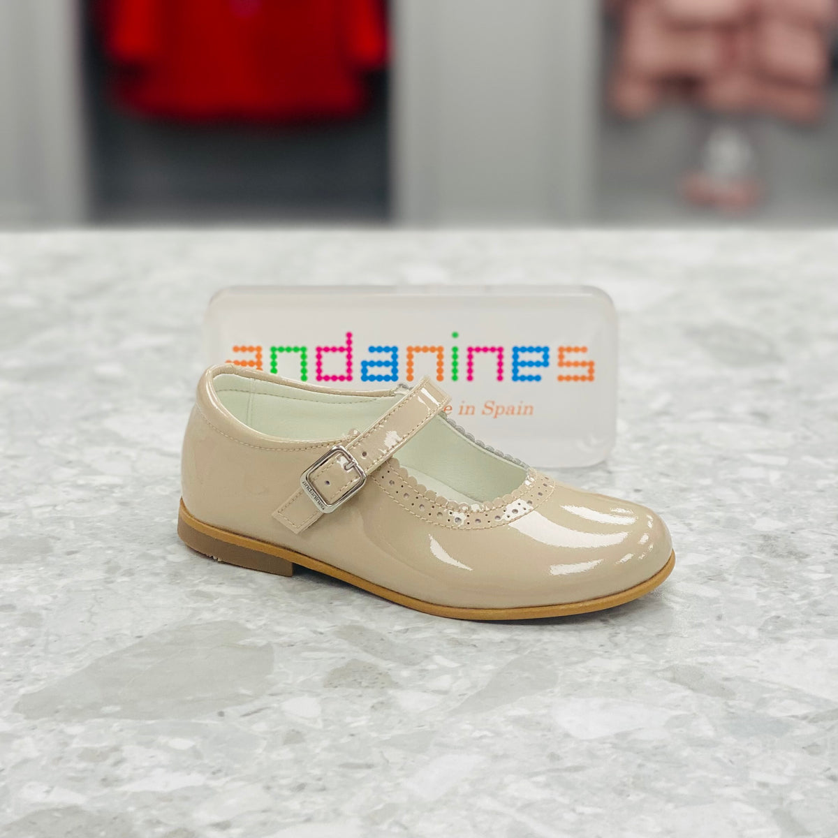 X ANDANINES Sand Pearl Girls Patent Leather Mary Jane Shoes