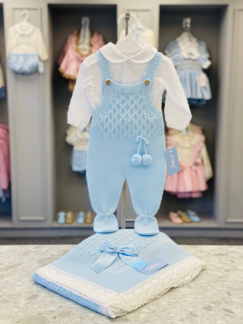 BABINE Pom Pom Baby Boys Blue Knitted Set - CLEARANCE SALE