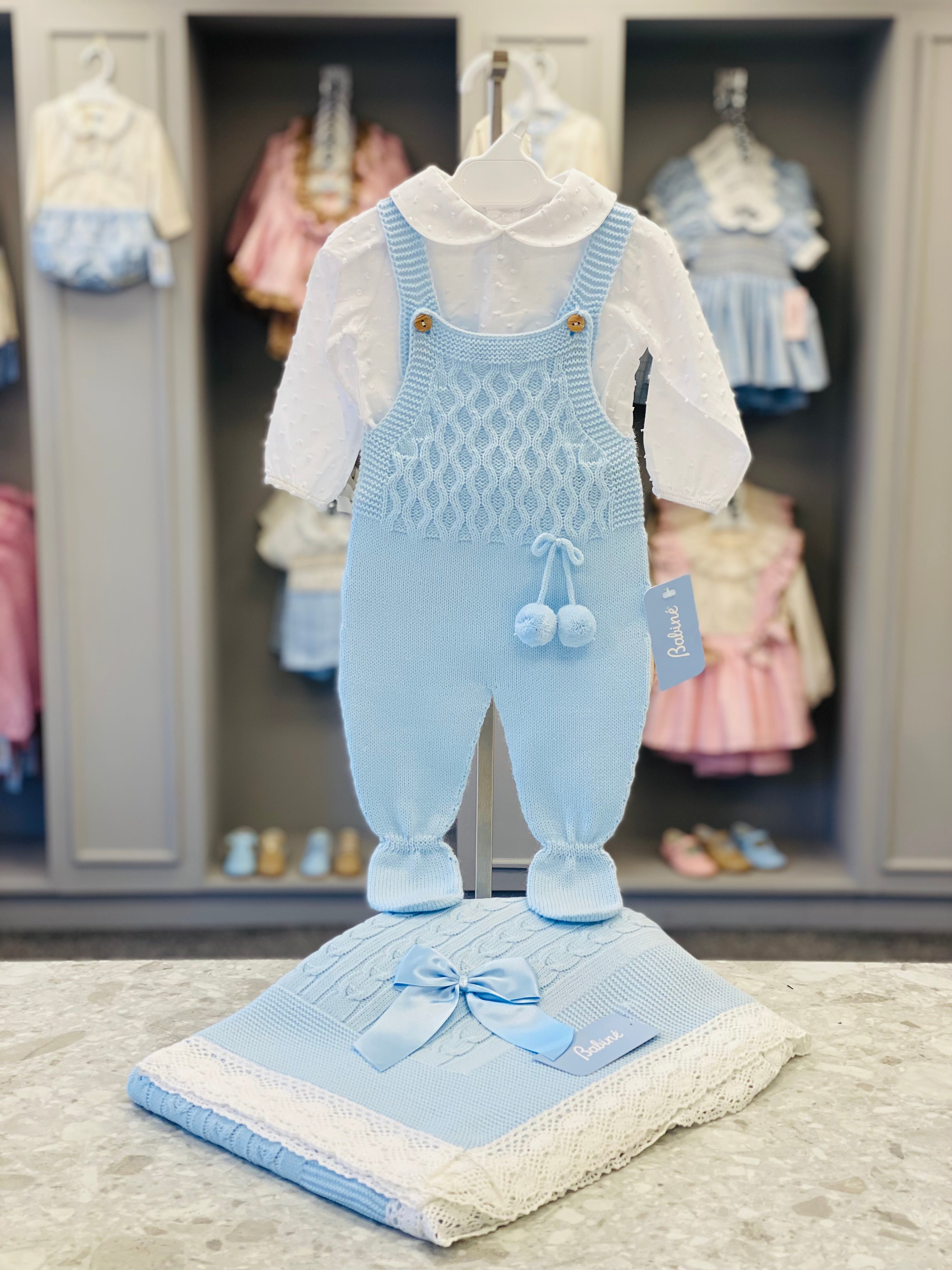 BABINE Pom Pom Baby Boys Blue Knitted Set - CLEARANCE SALE