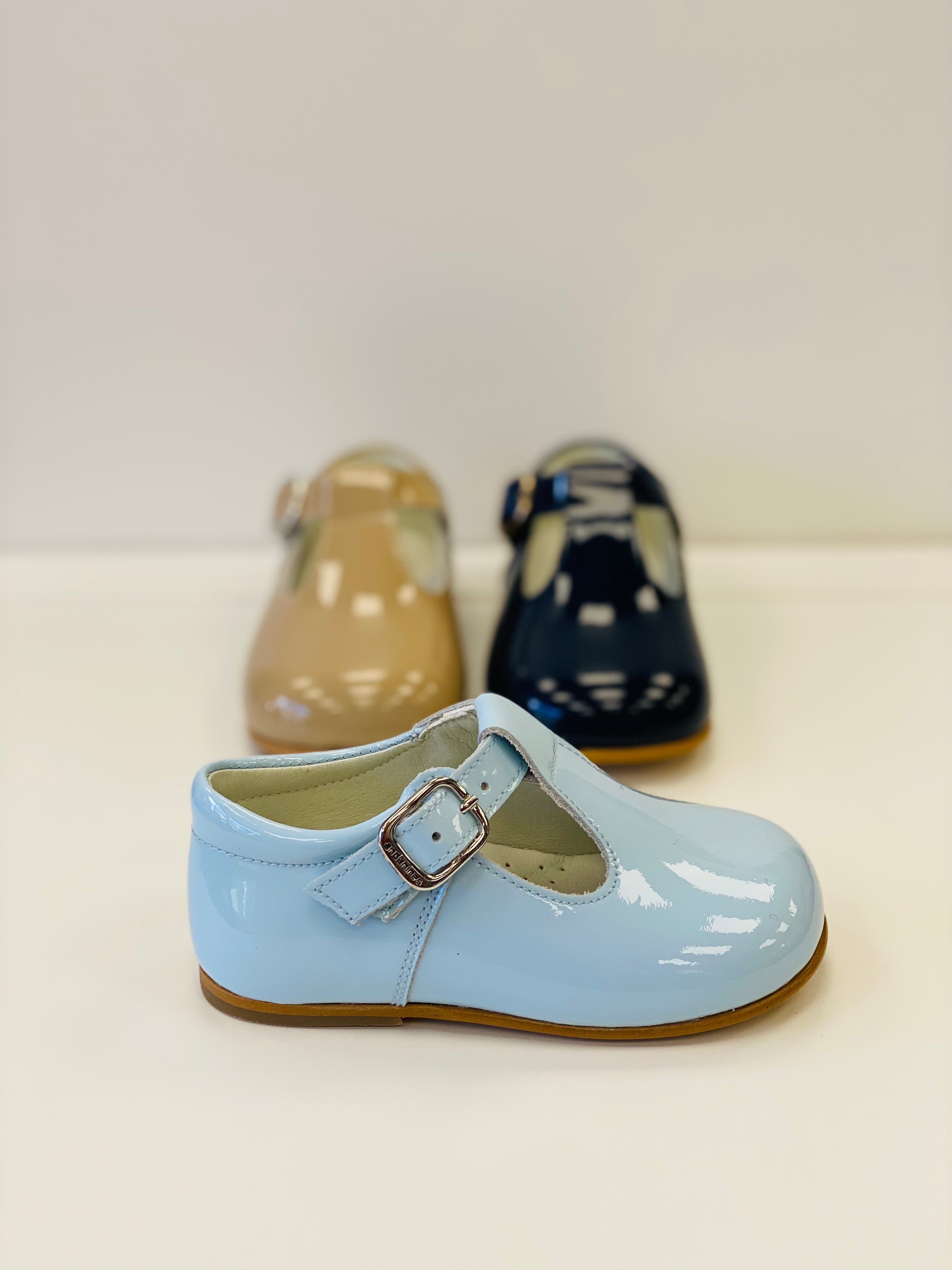 ANDANINES Blue Boys Patent Leather T-Bar Shoes - CLEARANCE SALE