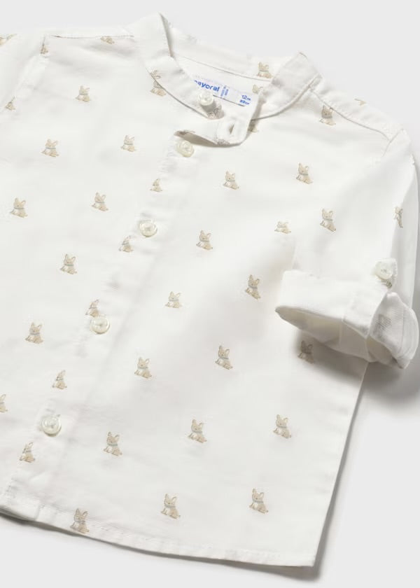 Mayoral pale beige micro-check boys trousers, back view
