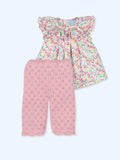 MAC ILUSION Fresa Girls Strawberry Pink Floral Trouser Set - 9734