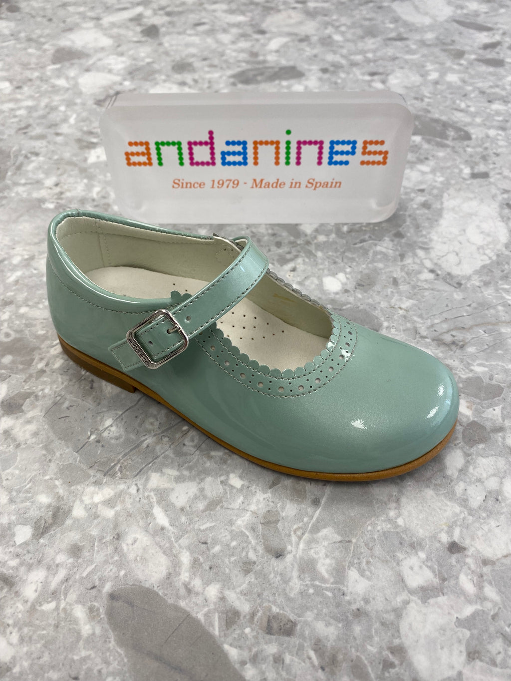 Andanines Green Pearl Patent Leather Girls Mary Jane Shoes