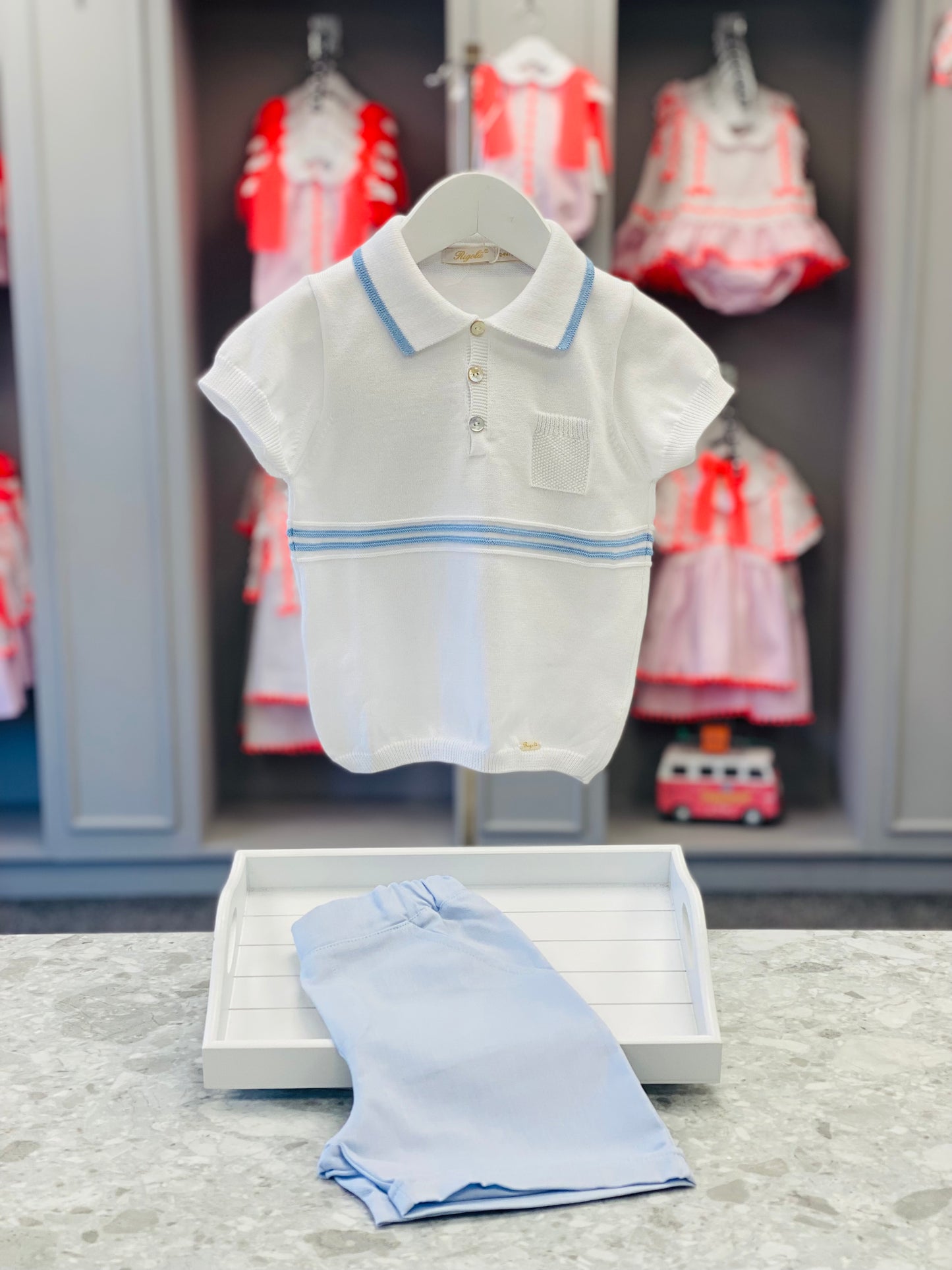 RIGOLA SS25 Boys Sky Blue Cotton & Linen Short Set