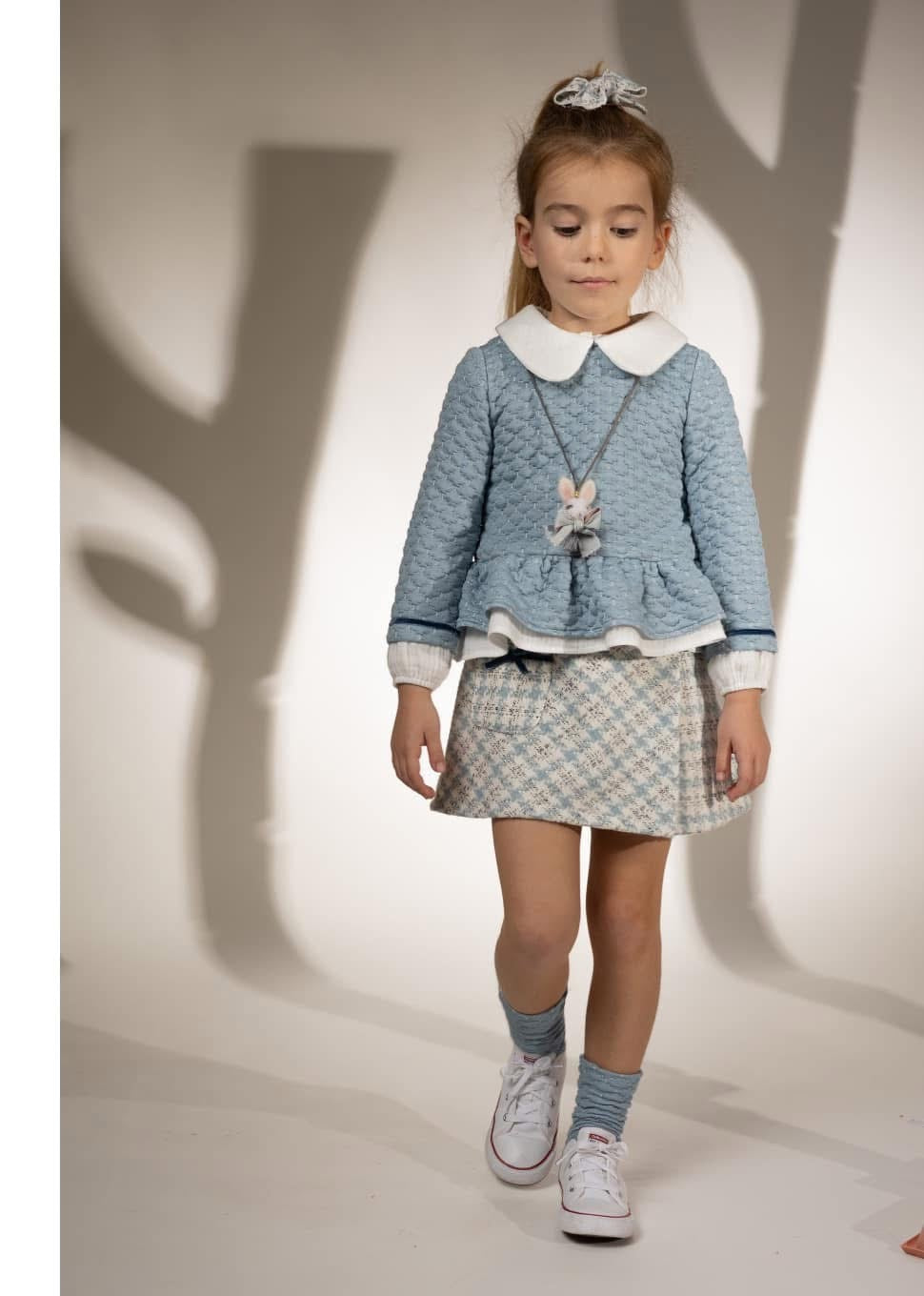 BASMARTI AW24 Blue Tweed Girls Skirt Set - CLEARANCE SALE