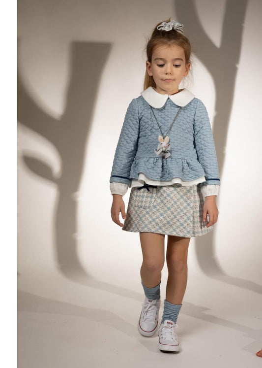 BASMARTI AW24 Blue Tweed Girls Skirt Set - CLEARANCE SALE