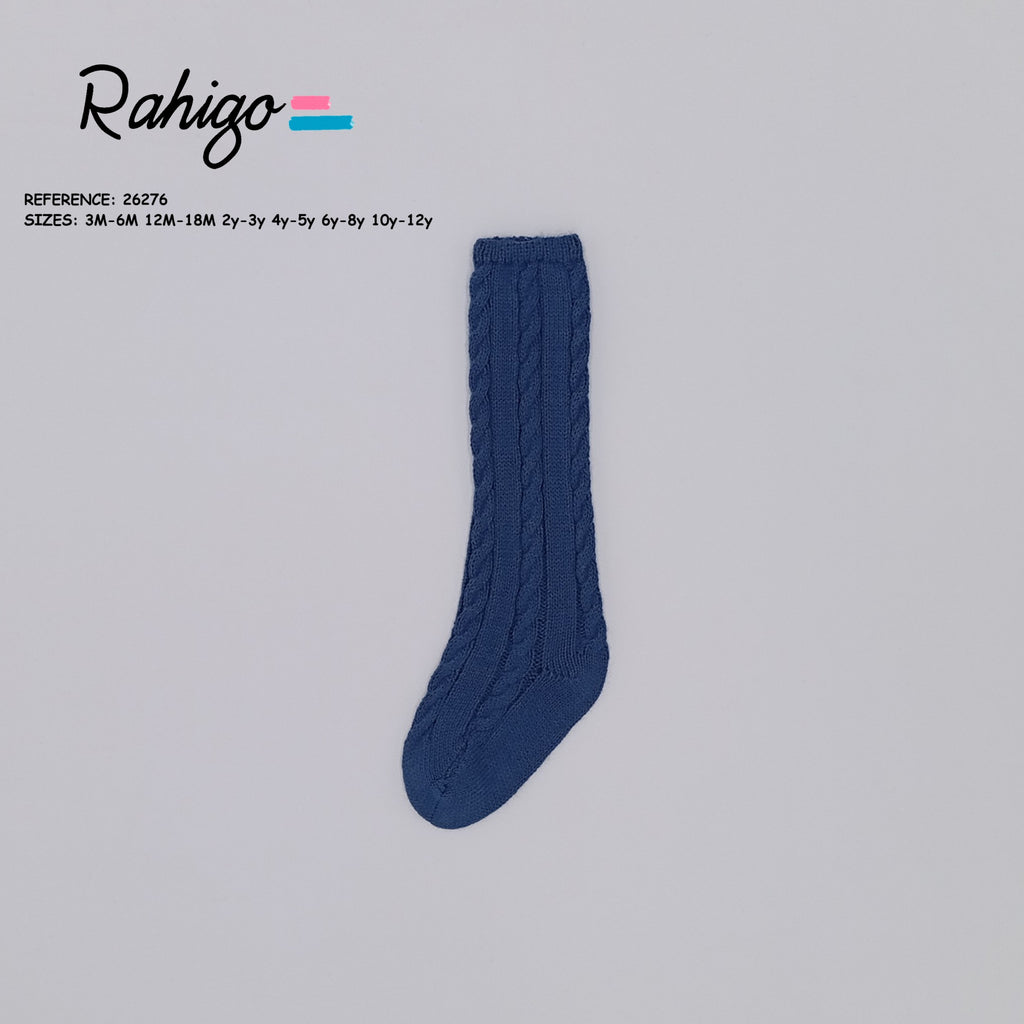 Rahigo Oxford blue cable knit knee high socks.