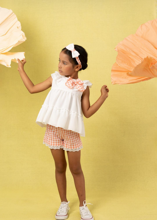 Basmarti Lola girls coral gingham short set 26253