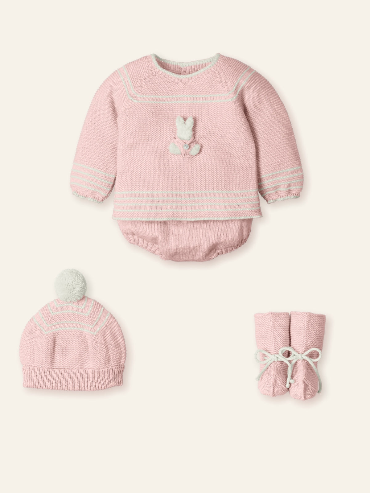 AW25 MAC ILUSION Rabbit Moonlight Girls Pink Knitted Set with Hat - 9836