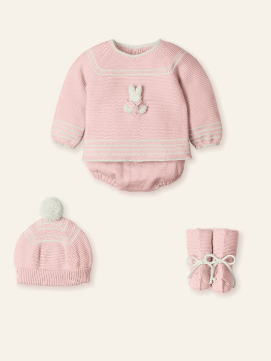 AW25 MAC ILUSION Rabbit Moonlight Girls Pink Knitted Set with Hat - 9836