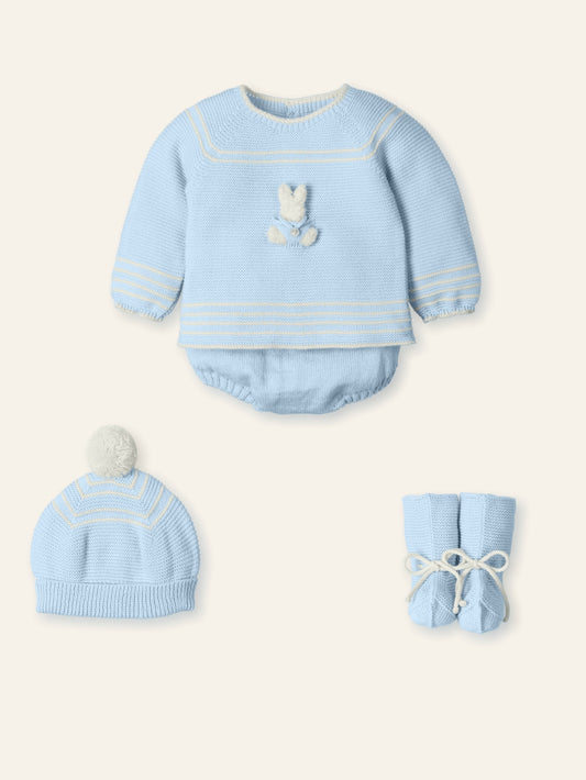 AW25 MAC ILUSION Rabbit Moonlight Boys Blue Knitted Set with Hat - 9836