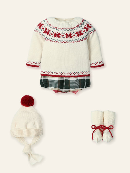 AW25 MAC ILUSION Instantes Magicos Boys Red & Green Check Set with Hat & Booties - 9843