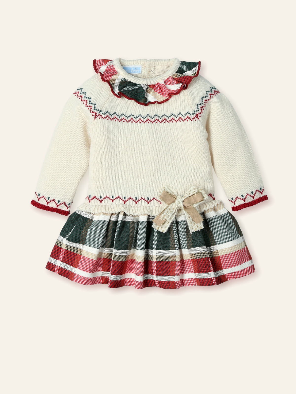AW25 MAC ILUSION Instantes Magicos Girls Red & Green Drop Waist Dress - 9877