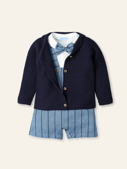 AW25 MAC ILUSION Tweed Dream Boys Navy Dungaree set with Cardigan - 9908