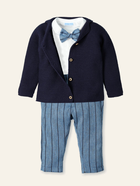 AW25 MAC ILUSION Tweed Dream Boys Navy Trouser Set with Cardigan - 9908W