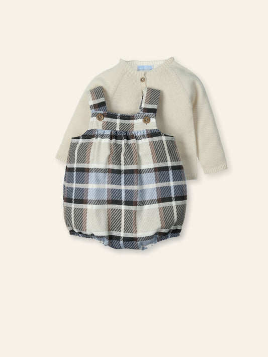 AW25 MAC ILUSION Dots Boys Blue Check Romper Set - 9944