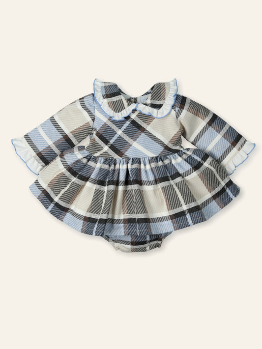 AW25 MAC ILUSION Dots Girls Blue Check Dress & Knickers - 9945