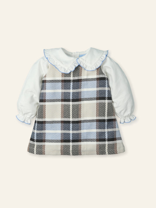 AW25 MAC ILUSION Dots Girls Blue Check Blouse & Pinafore Dress - 9946