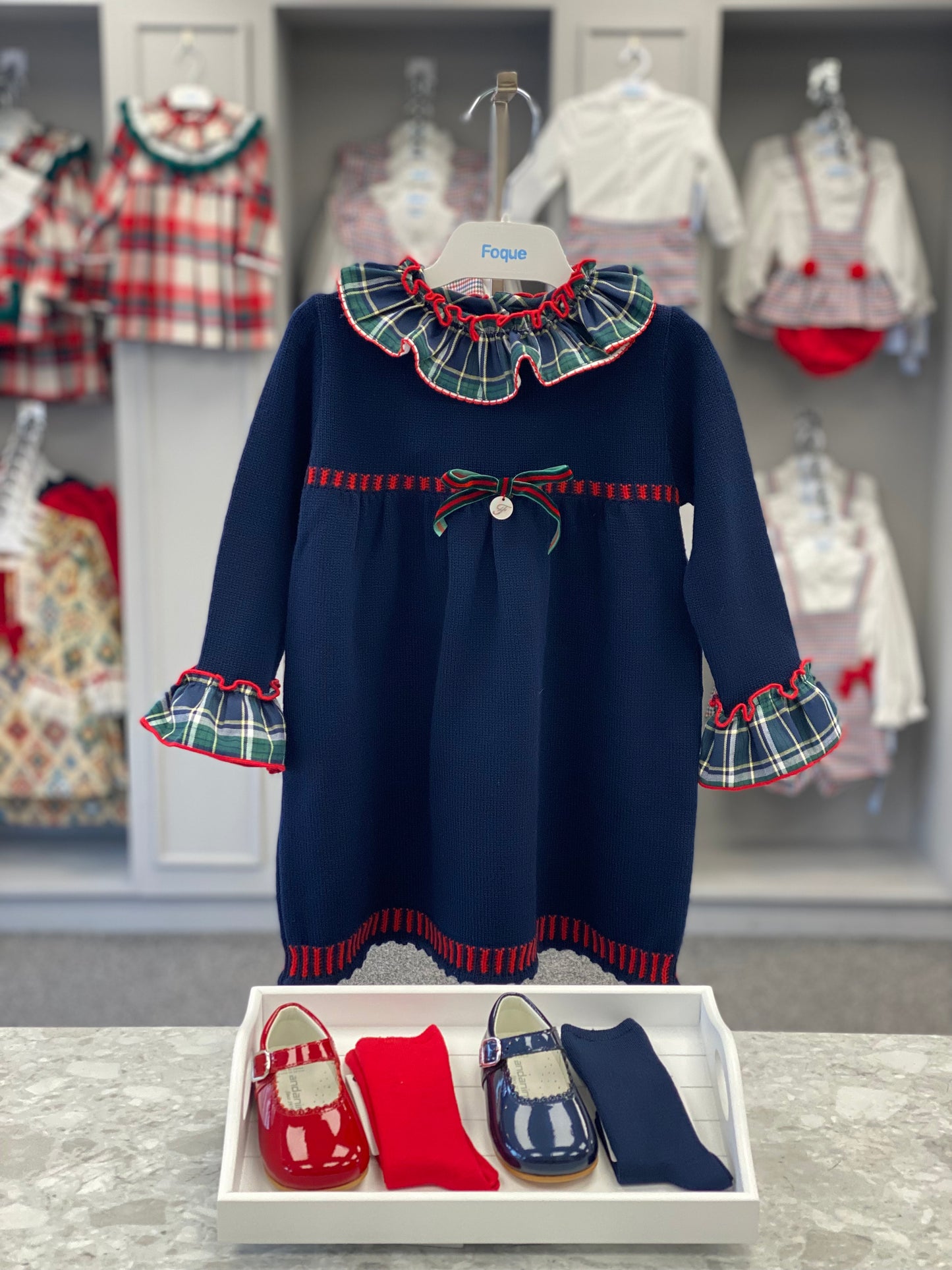 FOQUE Navy Tartan Girls Dress - NON RETURNABLE