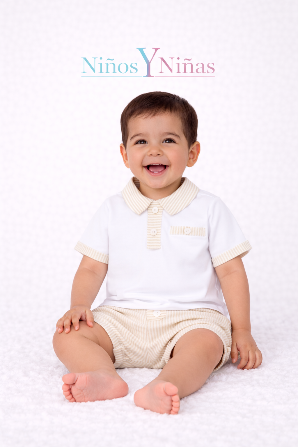 DEOLINDA Avena Boys Beige & White Jam Pant Set - 26618