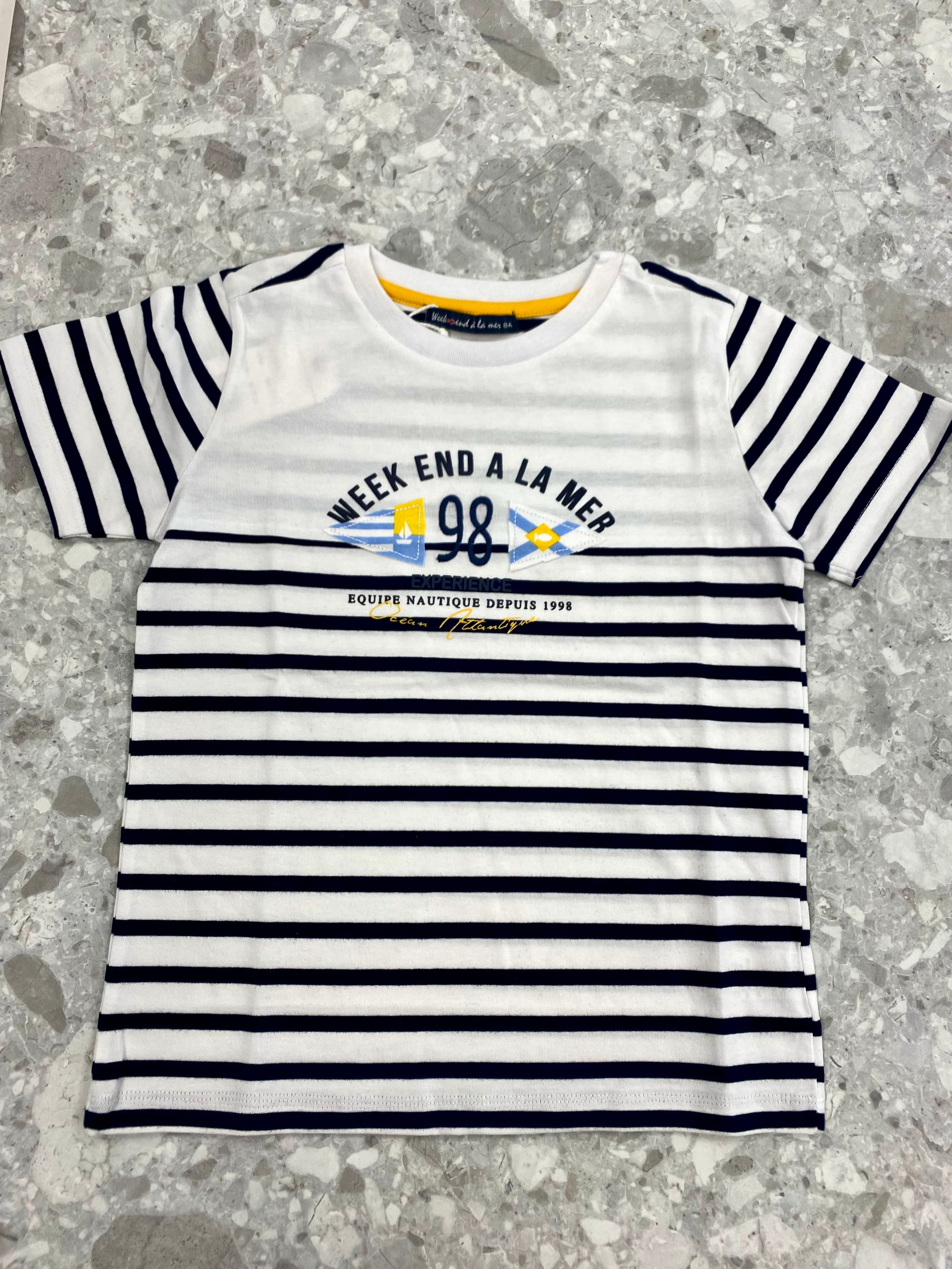 WEEKEND A LA MER Boys Sketch Navy Stripe T-Shirt