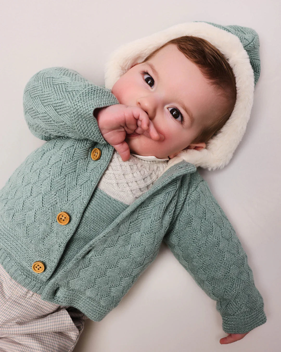 AW25 TUTTO PICCOLO Boys Green & Grey Short Set with Knitted Jacket