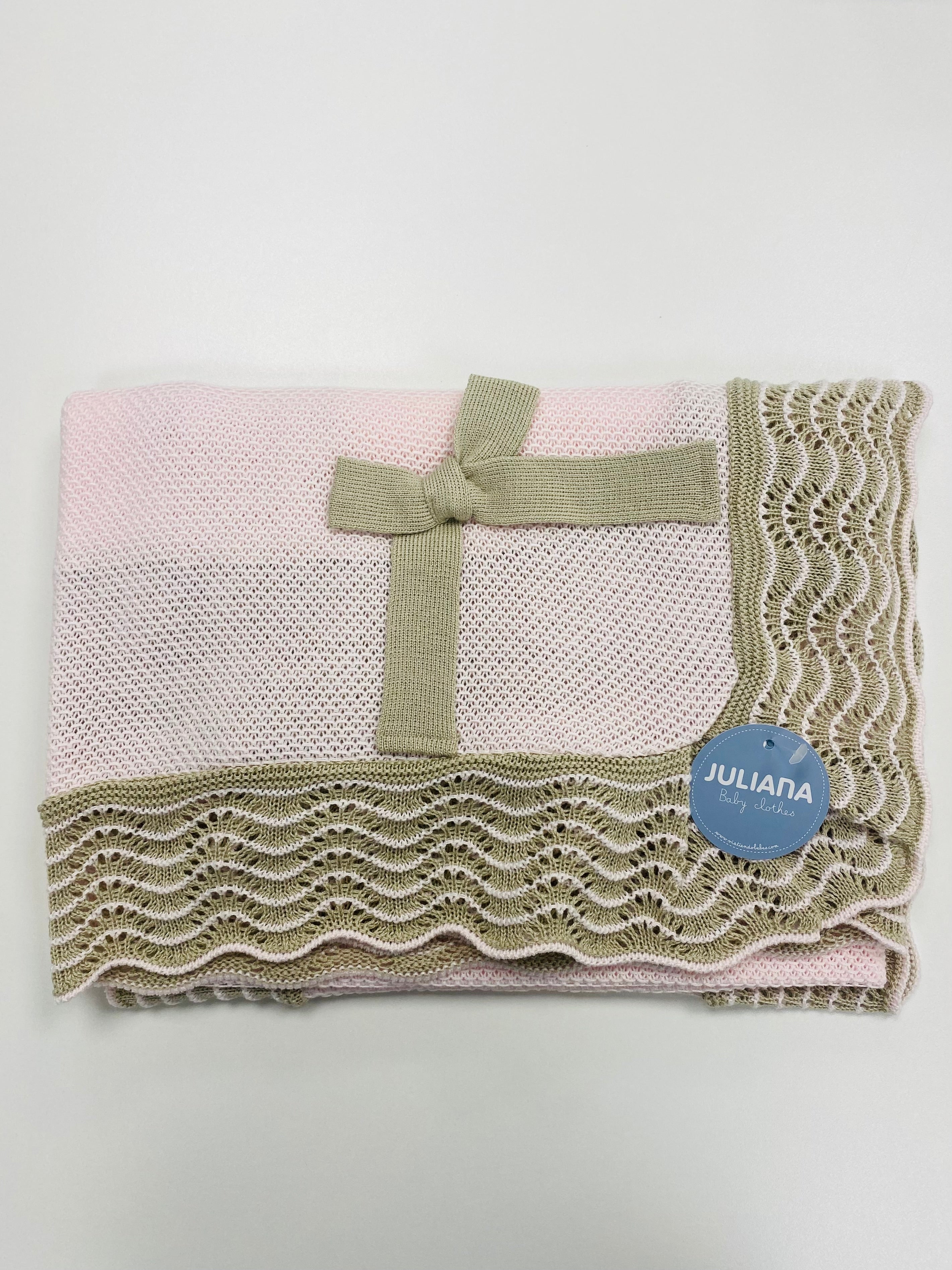 JULIANA Azahar Girls Pink & Beige Bow Knitted Blanket 