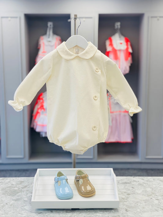LOR MIRAL Cream Boys Button Romper - CLEARANCE SALE