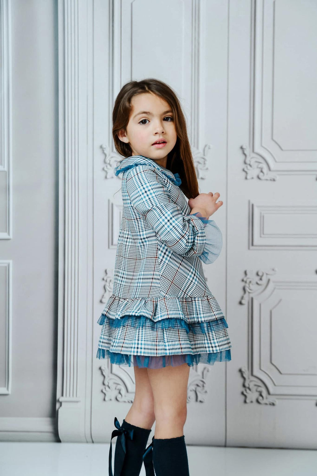 BASMARTI AW23 Blue Check Girls Drop Waist Dress - CLEARANCE SALE