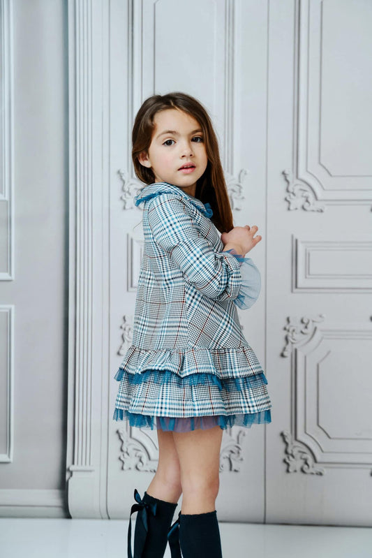 BASMARTI AW23 Blue Check Girls Drop Waist Dress - CLEARANCE SALE