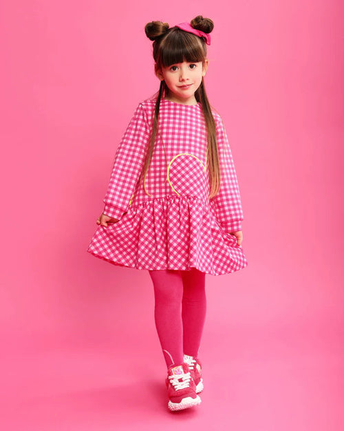 AW25 AGATHA RUIZ DE LA PRADA Girls Fuchsia Check Dress & Tights