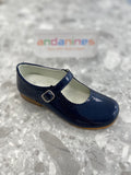 Andanines Navy Pearl Patent Leather Girls Mary Jane Shoes