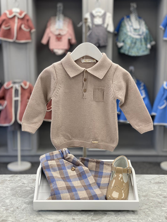 RIGOLA Blue & Beige Check Boys Trouser Set