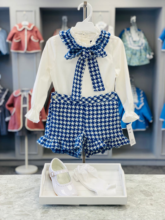 BASMARTI Blue & White Houndstooth Girls Short Set - 24931