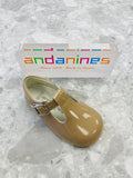 ANDANINES Camel Boys Patent Leather T-Bar Shoes - 191862
