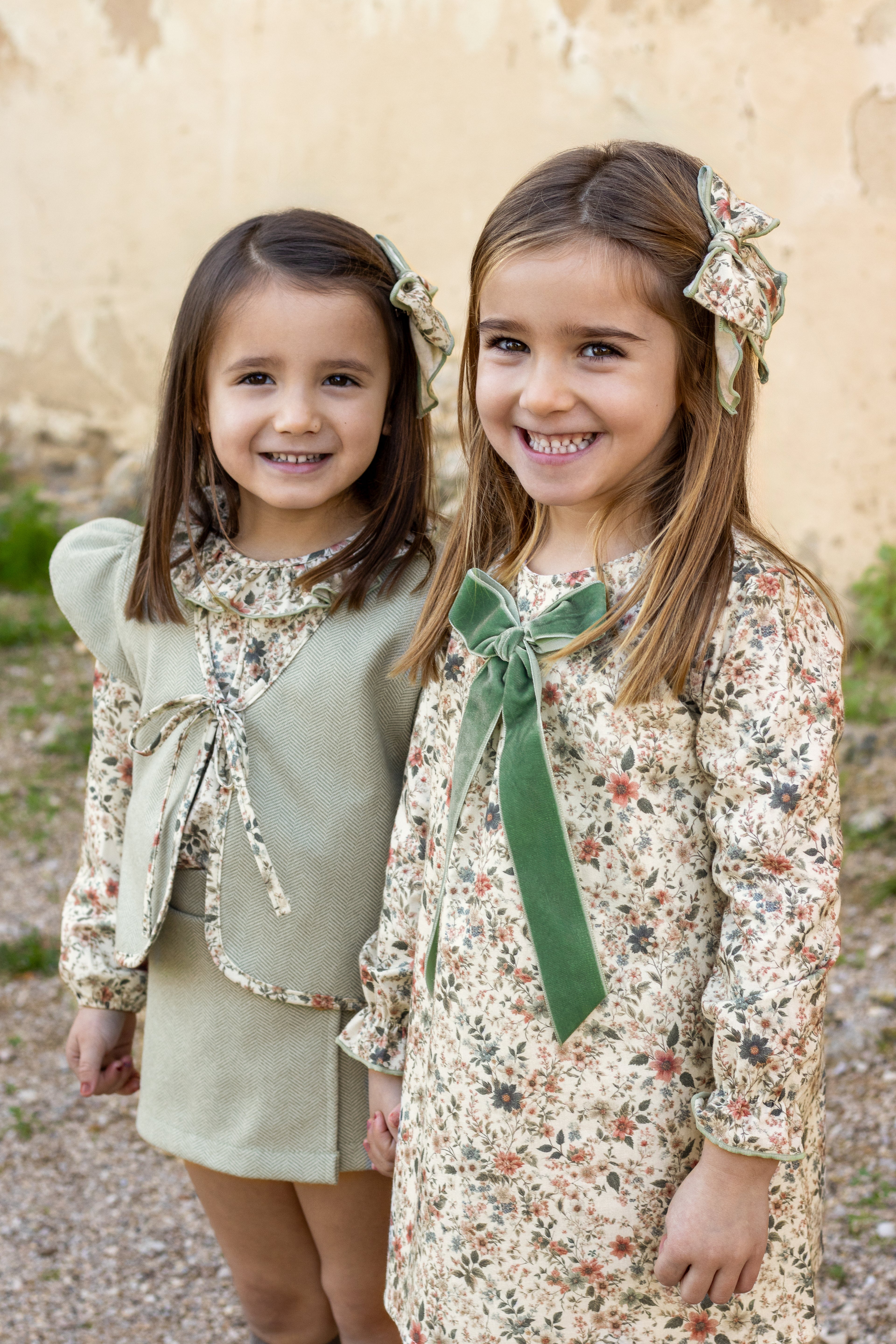 AW25 CALAMARO Bise Girls Green Floral A-Line Dress - 21315