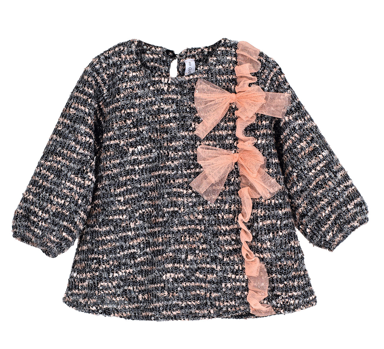 AW25 CALAMARO Lips Girls Grey & Pink Tweed A-Line Dress - 21319