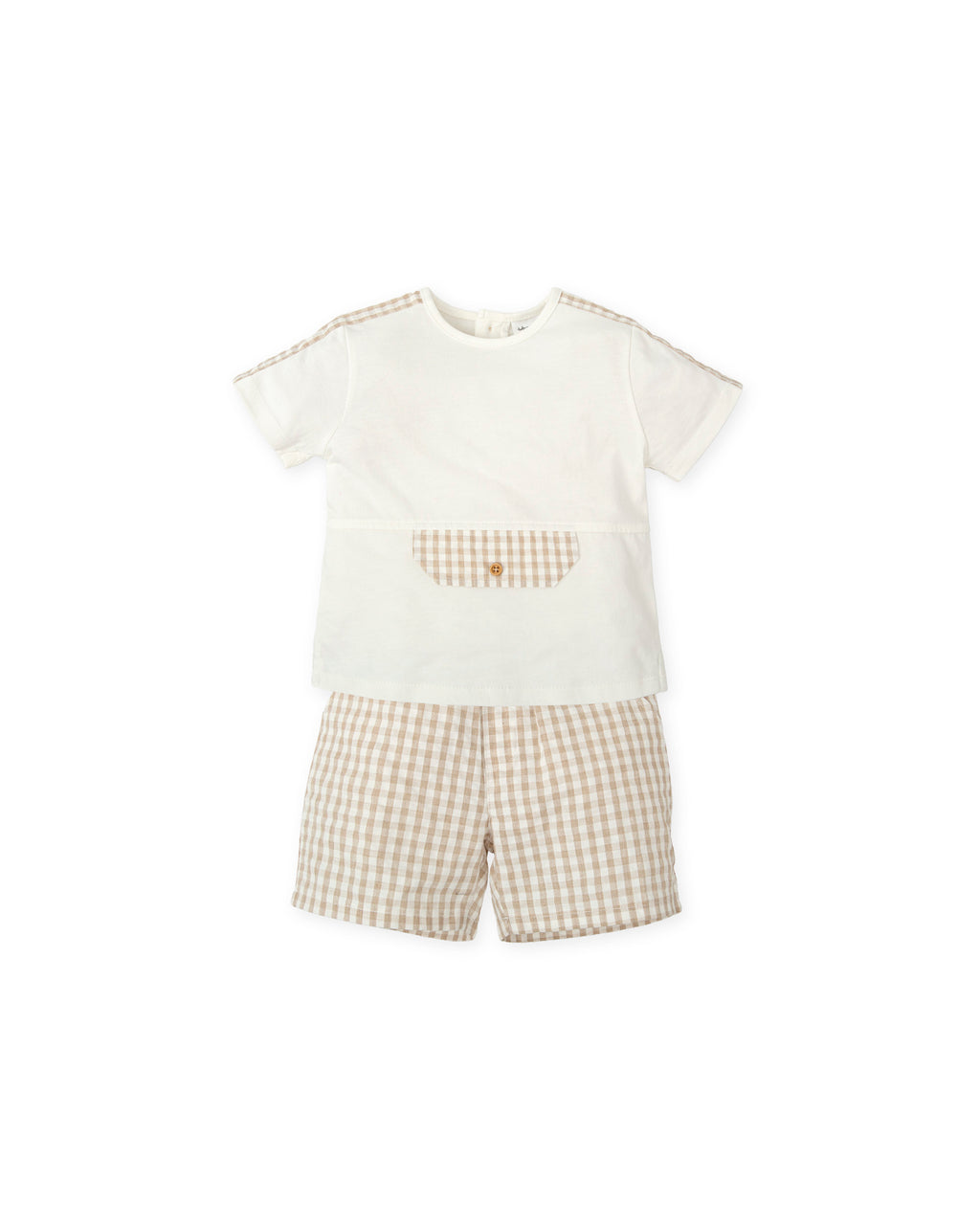 TUTTO PICCOLO SS25 Atenas Boys Beige & White Short Set