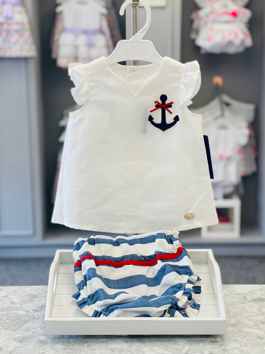 BASMARTI Gladstone Girls Nautical Stripe Linen Jam Pant Set - 21101