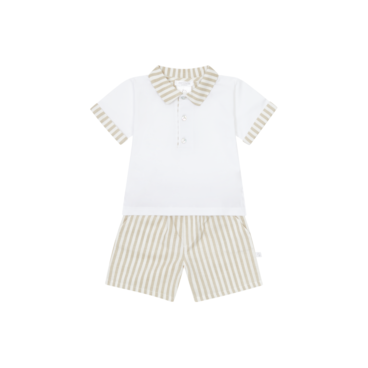 DEOLINDA SS25 Espresso Beige Stripe Boys Short Set - 25819