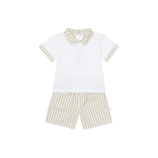 DEOLINDA SS25 Espresso Beige Stripe Boys Short Set - 25819