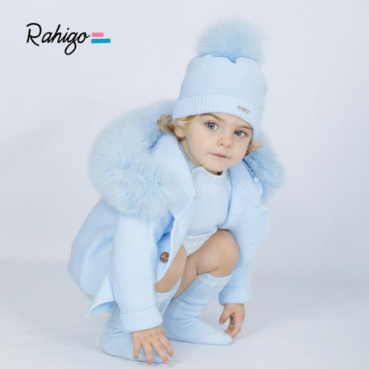 PRE ORDER AW25 RAHIGO Baby Blue Knitted Coat with Fur Hood - 252133