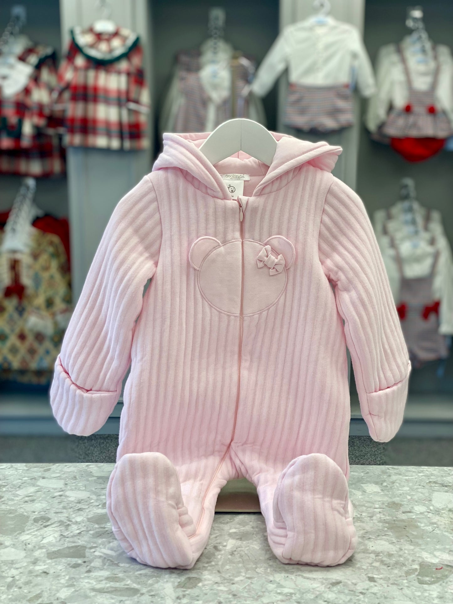 DEOLINDA Betty Baby Girls Pink Padded Teddy Snowsuit - NON RETURNABLE