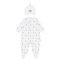 Blues Baby Sitges boys white cotton soldier print babygrow with matching embroidered hat